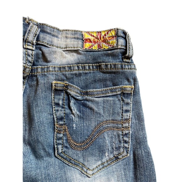 machine nouvelle mode distressed blue denim stretchy shorts M cotton beach boho - Picture 12 of 15